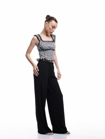 Beli Lastikli Bürümcük Geniş Paça Pantolon