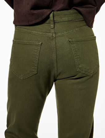 Pamuklu Düğmeli Cepli Dar Kesim Kısa İspanyol Paça Jean Pantolon -  Kick Flare Jeans