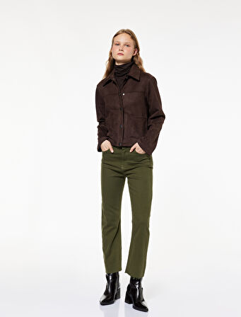 Pamuklu Düğmeli Cepli Dar Kesim Kısa İspanyol Paça Jean Pantolon -  Kick Flare Jeans