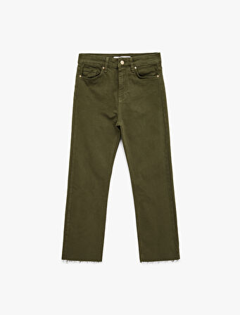 Pamuklu Düğmeli Cepli Dar Kesim Kısa İspanyol Paça Jean Pantolon -  Kick Flare Jeans