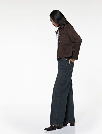 Düşük Bel Düz Paça Pamuklu Straight Yıkamalı Bol Jean Pantolon - Loose Straight Fit Jean