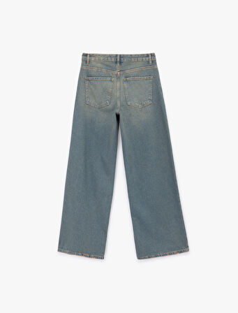 Düşük Bel Düz Paça Pamuklu Straight Yıkamalı Bol Jean Pantolon - Loose Straight Fit Jean
