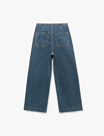 Yüksek Bel Cepli Düğmeli Rahat Kalıp Jean Pantolon - Culotte Jeans