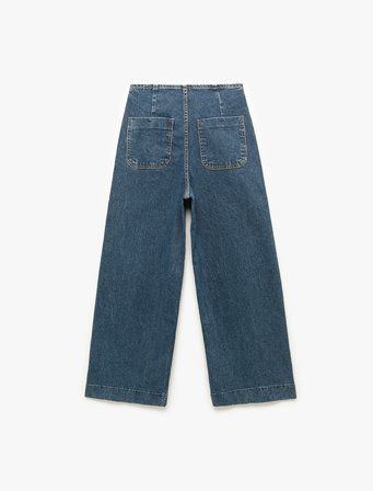 Yüksek Bel Cepli Düğmeli Rahat Kalıp Jean Pantolon - Culotte Jeans