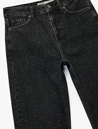 Taş Detaylı Straight Fit Düz Paça Jean Pantolon - Straight Jeans
