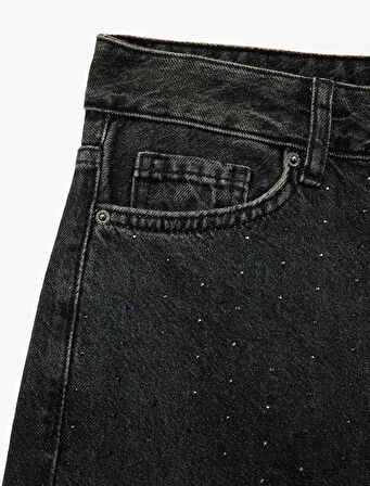 Taş Detaylı Straight Fit Düz Paça Jean Pantolon - Straight Jeans