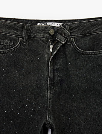Taş Detaylı Straight Fit Düz Paça Jean Pantolon - Straight Jeans