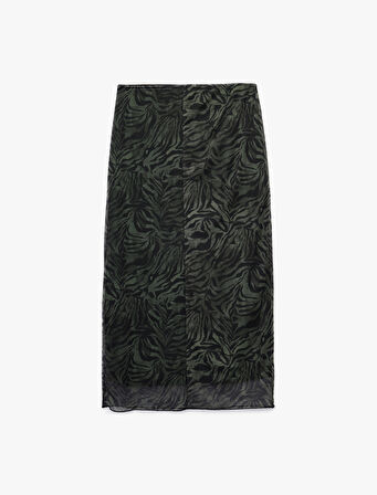 Tül Midi Kalem Leopar Etek