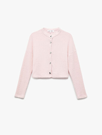 Uzun Kollu Bisiklet Yaka Düğmeli Hırka