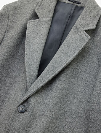 Cep Detaylı Uzun Kollu Düğmeli Dar Kalıp Kruvaze Yaka Kaşe Kaban