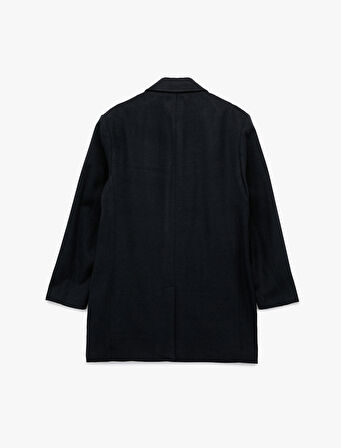 Cep Detaylı Uzun Kollu Düğmeli Dar Kalıp Kruvaze Yaka Kaşe Kaban