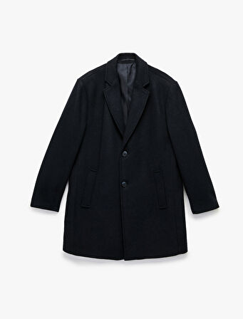 Cep Detaylı Uzun Kollu Düğmeli Dar Kalıp Kruvaze Yaka Kaşe Kaban