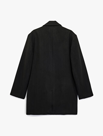 Cep Detaylı Uzun Kollu Düğmeli Dar Kalıp Kruvaze Yaka Kaşe Kaban