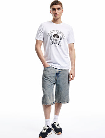 Kısa Kollu Bisiklet Yaka Pamuklu Baskılı Slim Fit Tişört