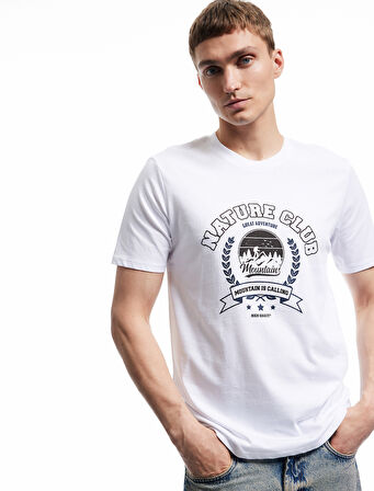 Kısa Kollu Bisiklet Yaka Pamuklu Baskılı Slim Fit Tişört