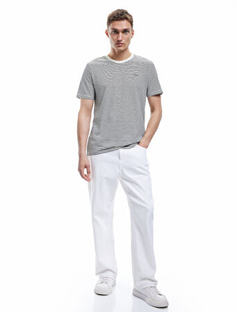 Slim Fit Kısa Kollu Bisiklet Yaka Çizgili Tişört