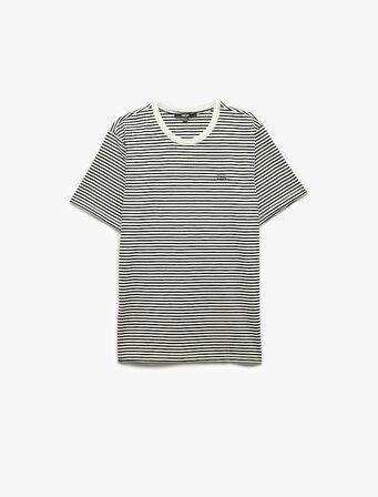 Slim Fit Kısa Kollu Bisiklet Yaka Çizgili Tişört