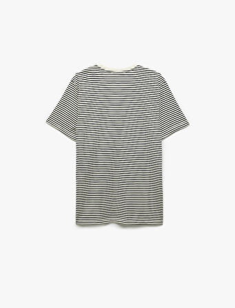 Slim Fit Kısa Kollu Bisiklet Yaka Çizgili Tişört