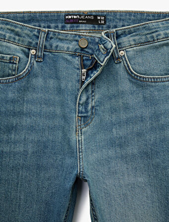 Normal Bel Yıpratmalı Pamuklu Slim Fit Jean Pantolon - Brad Jean