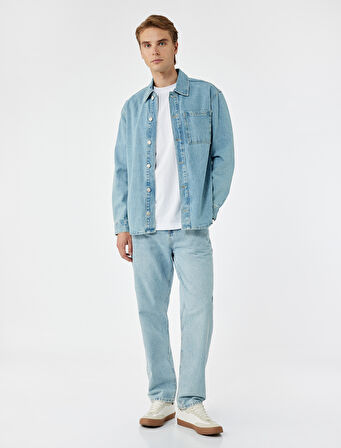 Normal Bel Pamuklu Vintage Straight Fit Jean Pantolon