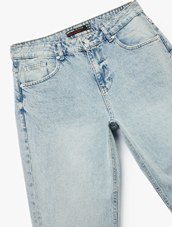 Normal Bel Pamuklu Vintage Straight Fit Jean Pantolon