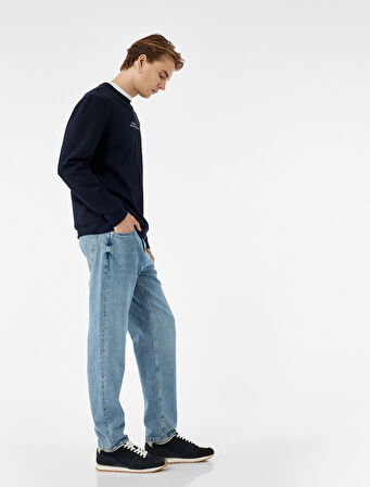 Normal Bel Pamuklu Vintage Straight Fit Jean Pantolon