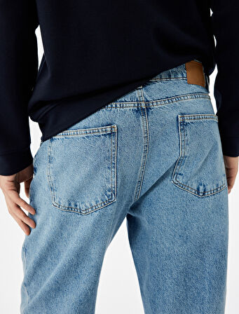 Normal Bel Pamuklu Vintage Straight Fit Jean Pantolon