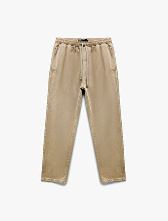 Cep Detaylı Pamuklu Straight Fit Beli Bağcıklı Gabardin Pantolon