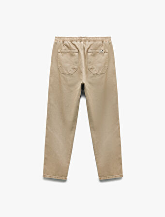 Cep Detaylı Pamuklu Straight Fit Beli Bağcıklı Gabardin Pantolon