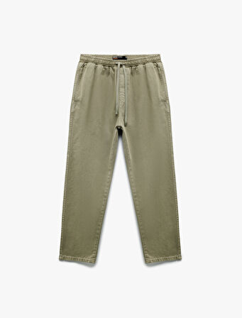 Cep Detaylı Pamuklu Straight Fit Beli Bağcıklı Gabardin Pantolon