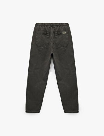 Cep Detaylı Pamuklu Straight Fit Beli Bağcıklı Rahat Kesim Gabardin Pantolon