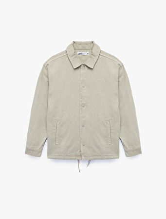 Pamuklu Cepli Bel Detaylı Gömlek Yaka Düğmeli Yıkamalı Oversize Jean Ceket