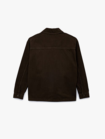 Pamuklu Cepli Bel Detaylı Gömlek Yaka Düğmeli Yıkamalı Oversize Jean Ceket