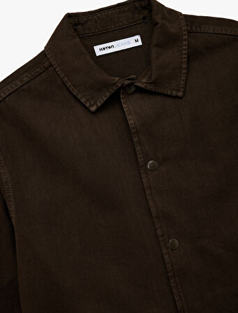 Pamuklu Cepli Bel Detaylı Gömlek Yaka Düğmeli Yıkamalı Oversize Jean Ceket