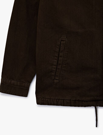 Pamuklu Cepli Bel Detaylı Gömlek Yaka Düğmeli Yıkamalı Oversize Jean Ceket