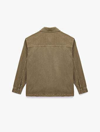 Pamuklu Cepli Bel Detaylı Gömlek Yaka Düğmeli Yıkamalı Oversize Jean Ceket