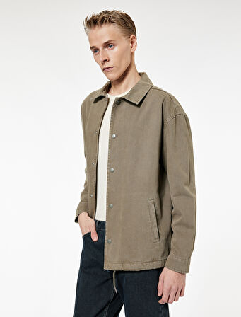 Pamuklu Cepli Bel Detaylı Gömlek Yaka Düğmeli Yıkamalı Oversize Jean Ceket