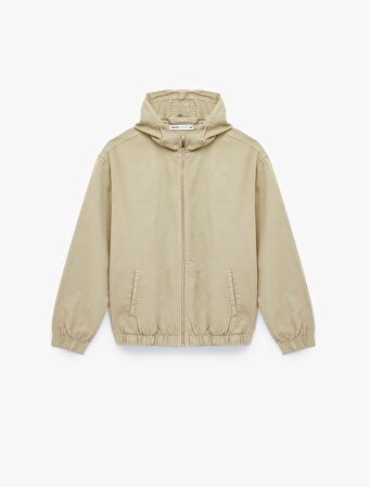 Pamuklu Cepli Uzun Kollu Fermuarlı Oversize Kapşonlu Jean Ceket