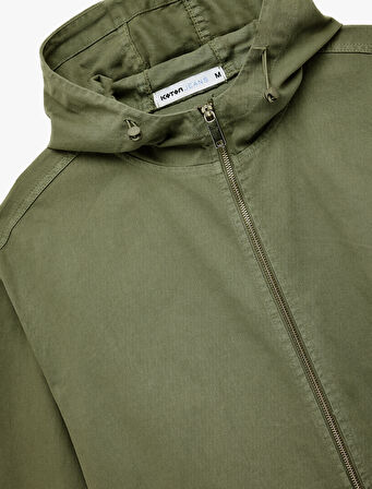 Pamuklu Cepli Uzun Kollu Fermuarlı Oversize Kapşonlu Jean Ceket