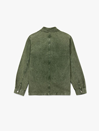 Pamuklu Cep Detaylı Klasik Yaka Yıkamalı Fermuarlı Jean Gömlek Ceket