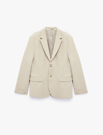 Uzun Kollu Kapaklı Cep Detaylı Düğmeli Slim Fit Mono Yaka Blazer Ceket