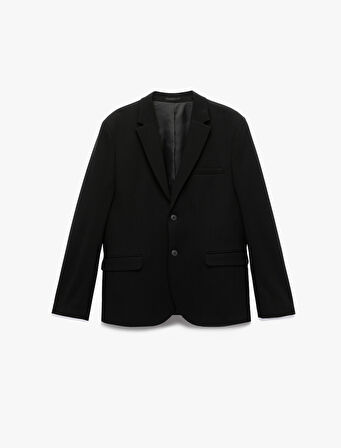 Uzun Kollu Kapaklı Cep Detaylı Düğmeli Slim Fit Mono Yaka Blazer Ceket