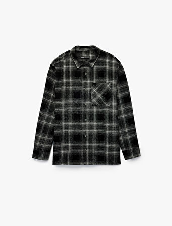 Regular Fit Düğmeli Uzun Kollu Cepli Klasik Yaka Oduncu Gömleği