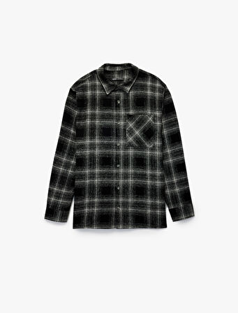 Regular Fit Düğmeli Uzun Kollu Cepli Klasik Yaka Oduncu Gömleği