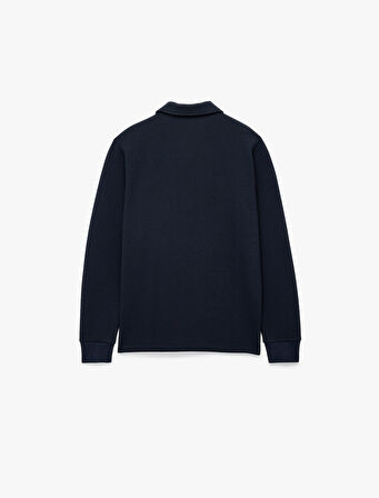 Uzun Kollu Basic Dokulu Yarım Fermuarlı Polo Yaka Sweatshirt