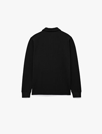 Uzun Kollu Basic Dokulu Yarım Fermuarlı Polo Yaka Sweatshirt