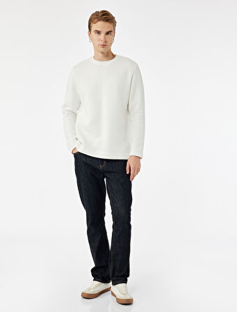 Uzun Kollu Pamuklu Bisiklet Yaka Basic Sweatshirt