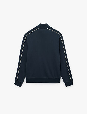 Uzun Kollu Kolej Nakışlı Renk Kontrastlı Şardonlu Yarım Fermuarlı Sweatshirt