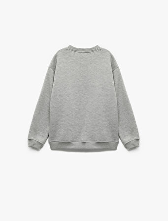 Lisanslı Uzun Kollu Bisiklet Yaka Baskılı Şardonlu Sweatshirt