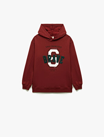 Şardonlu Kapşonlu Uzun Kollu Baskılı Pamuklu Oversize Sweatshirt